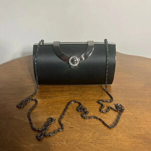 🌜 Sasha Black Satin and Rhinestone Evening Bag